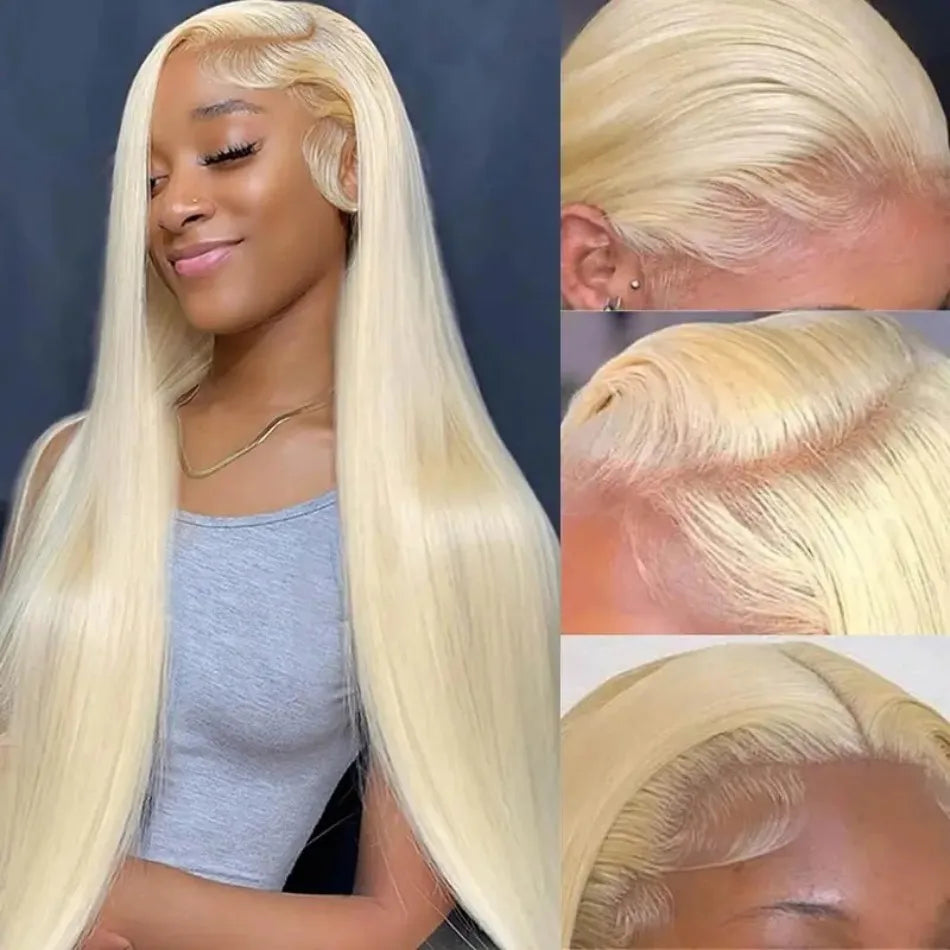 Blonde 613 HD Lace Frontal Straight Brazilian Wig – 40 Inch, 250% Density, 13×6 Transparent Lace