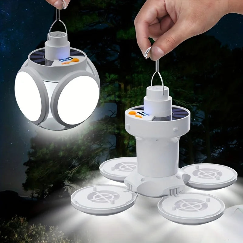 Rechargeable LED Camping Lantern with Solar & USB Power | Portable Folding Tent Light for Hiking, Fishing & Outdoor Use