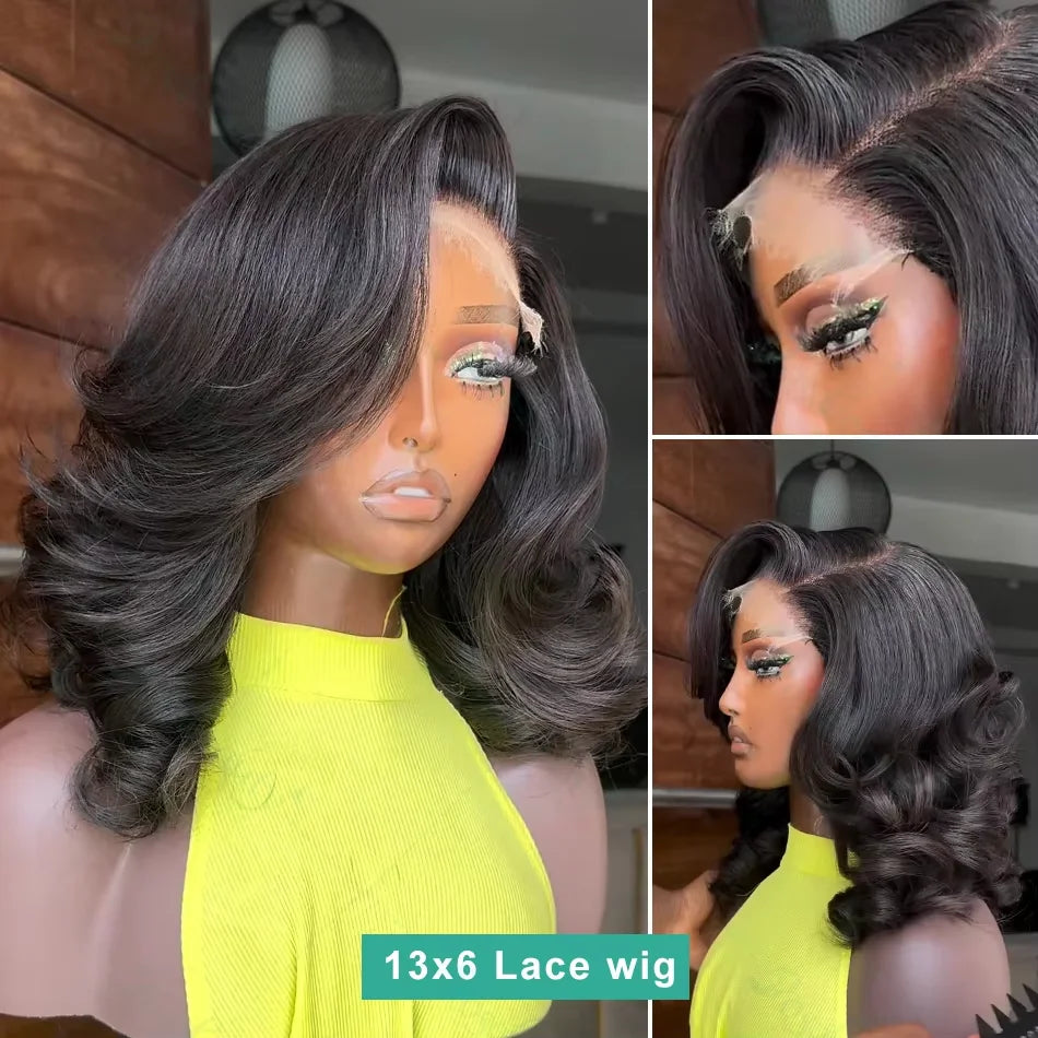 200% Density Body Wave Short Bob 13x6 HD Transparent Lace Front Human Hair Wig (13x4 / 5x5 Closure Option)