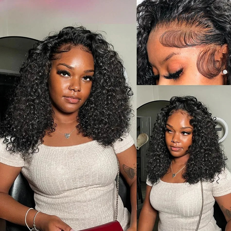 1B Natural Jerry Curly Bob 13x4 HD Lace Front Wig (Virgin Human Hair, 250% Density, 4–16")