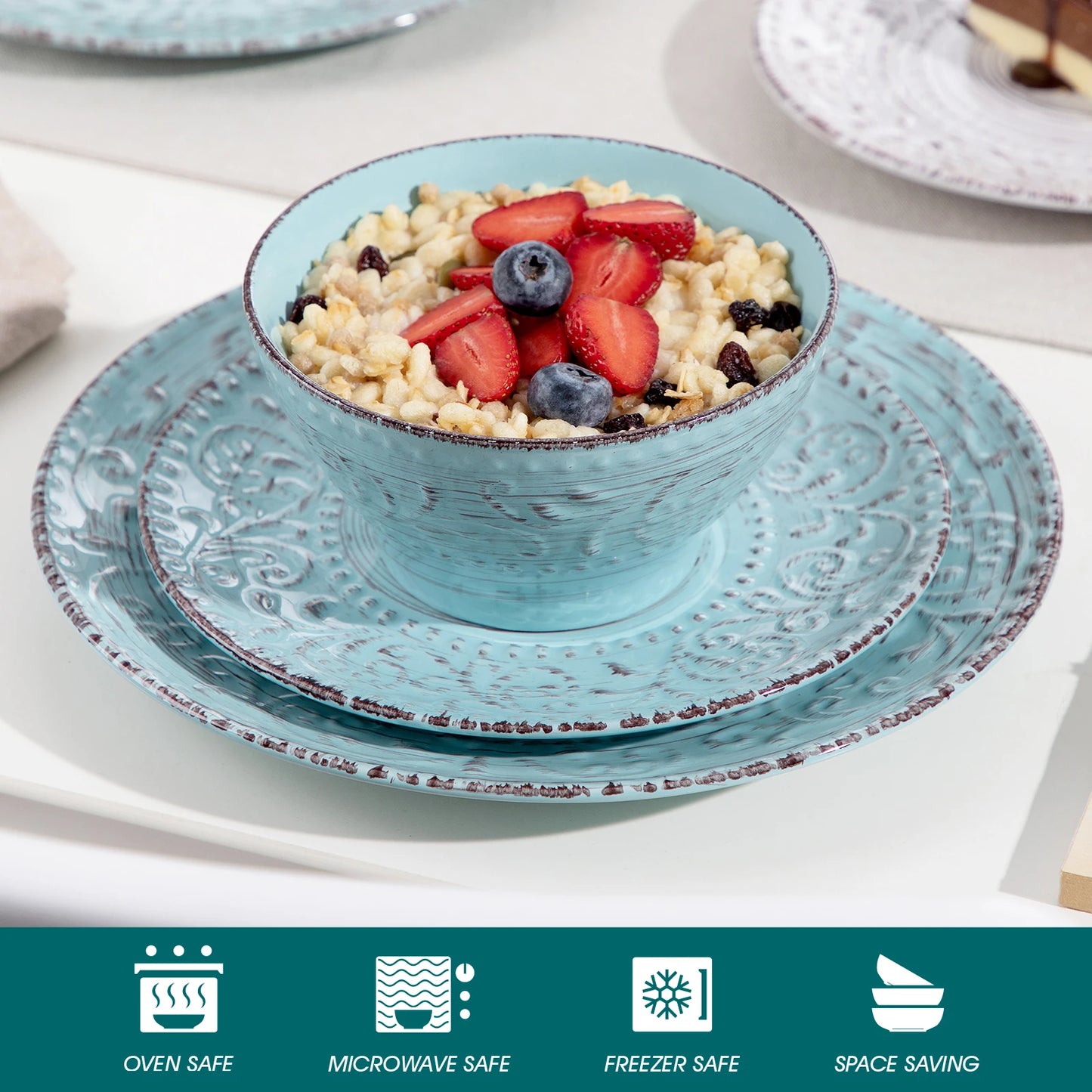 Vancasso VINE 16/32/48-Piece Ceramic Dinnerware Set | Rustic Stoneware Plates, Bowls & Mugs for 12-Person Dining