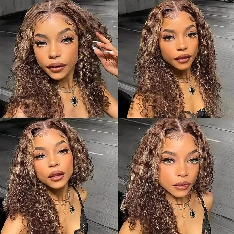 Deep Wave Bob Wig – 5x5 HD Lace Front, Glueless, 4/27 Ombre Highlight, 220% Density Human Hair
