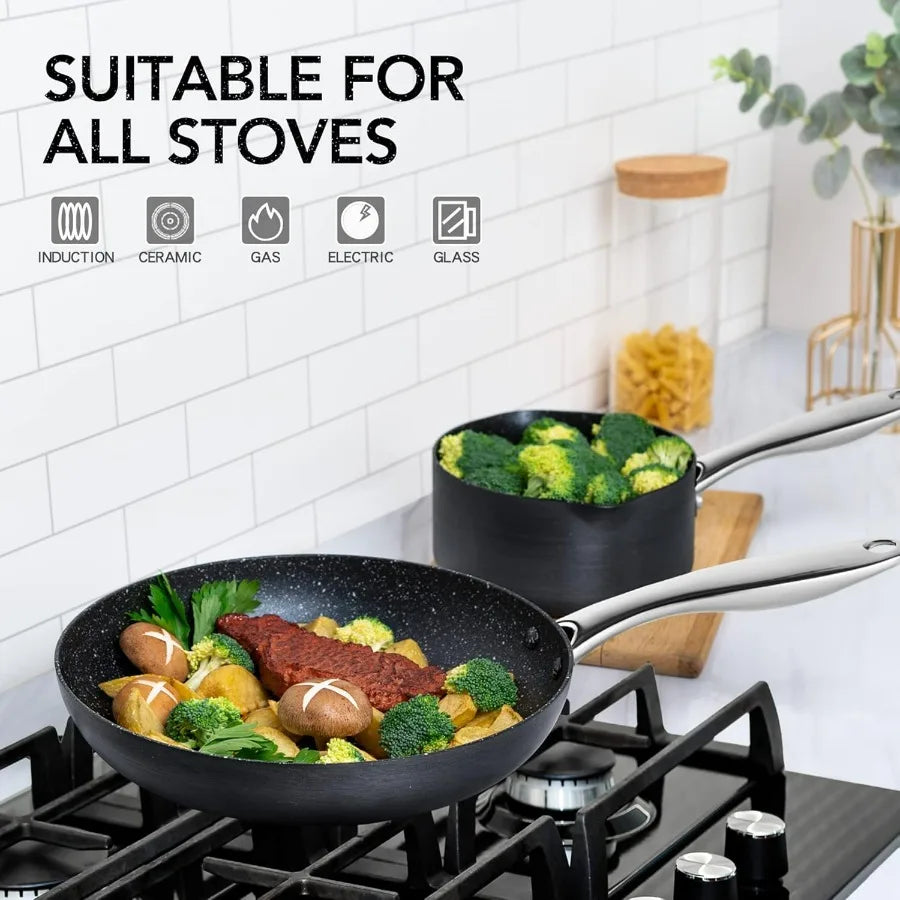 Hard Anodized 10-Piece Cookware Set – Nonstick Granite Pots & Pans with Steamer