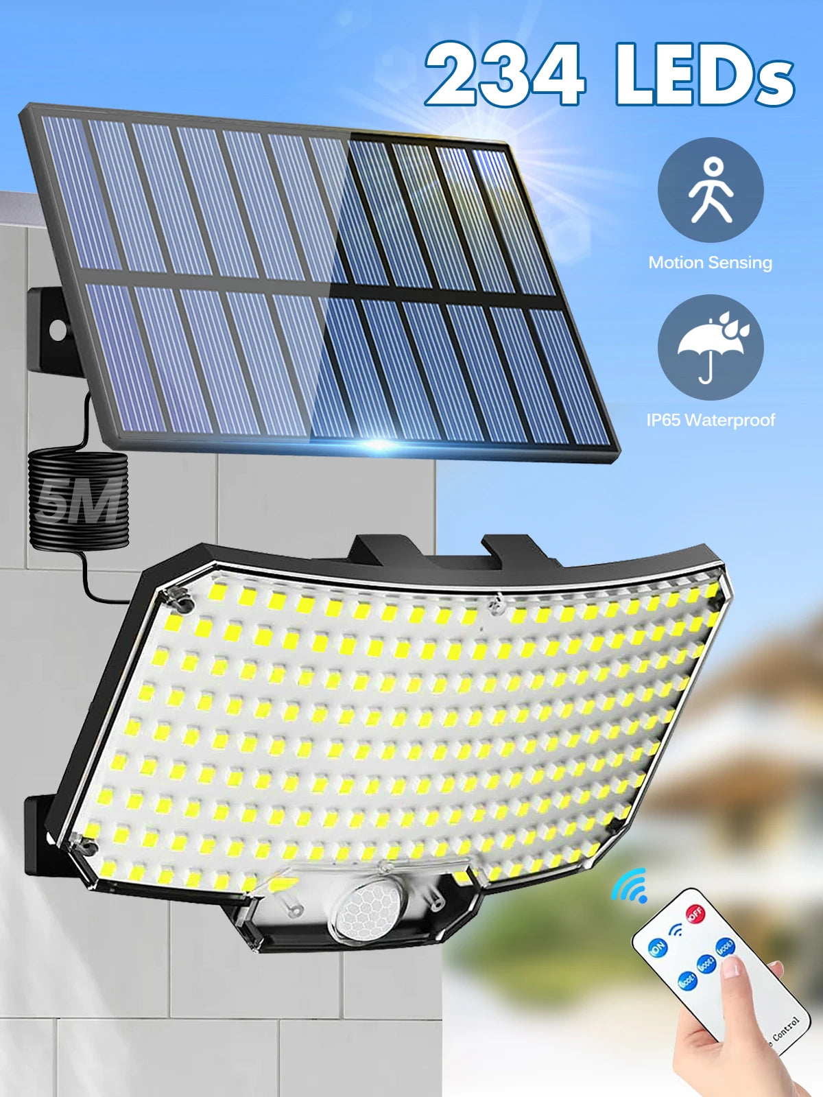 234LED Solar Motion Sensor Flood Light with Remote | IP65 Waterproof Outdoor Security Light for Garden, Wall & Driveway