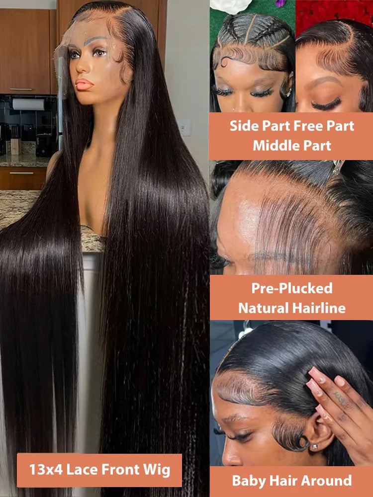 Bone Straight 13x6 HD Transparent Lace Front Wig (Wear & Go Glueless, 200% Density) – 30/34/40 Inch