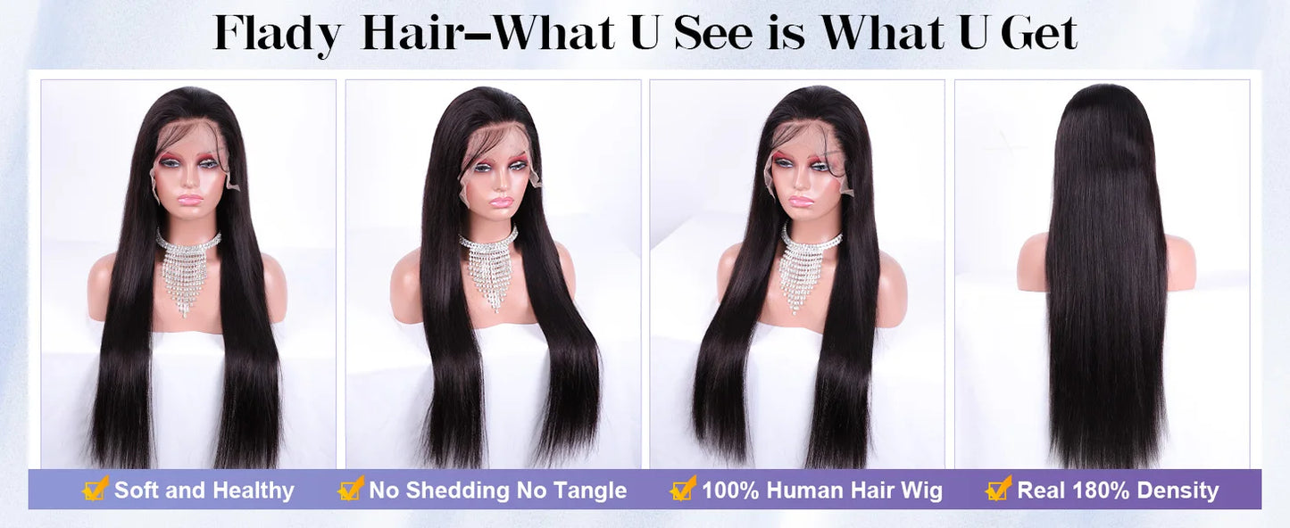 Rovess 13x6 HD Lace Front Bone Straight Human Hair Wig (40–44") – Pre-Plucked, Transparent Lace