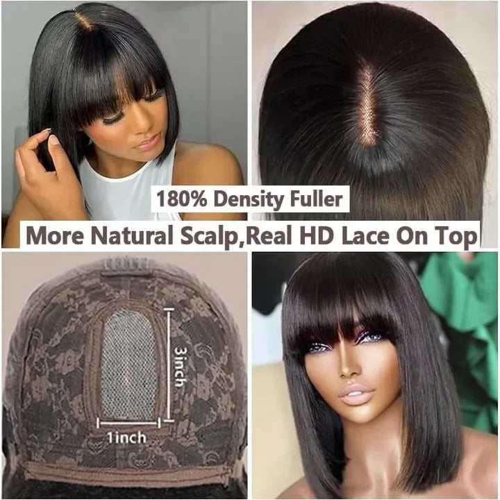 1B Straight Bob Human Hair Wig (Full Machine, Remy, Bleached Knots)