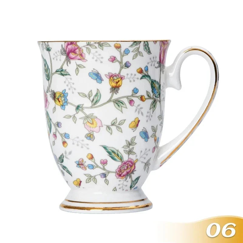 Vintage Floral Ceramic Coffee Mug – Elegant Handgrip Cup for Home & Office