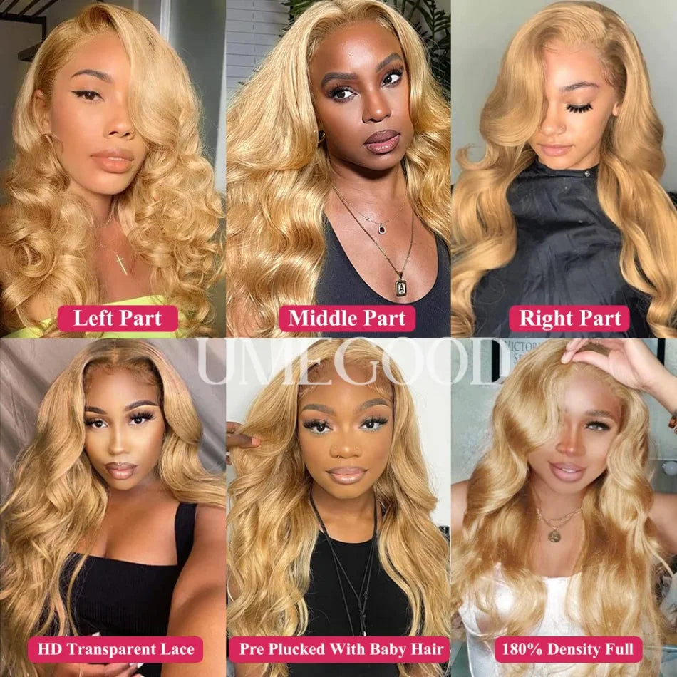 Honey Blonde 13x6 HD Lace Front Human Hair Wig – 250% Density Body Wave Brazilian Remy