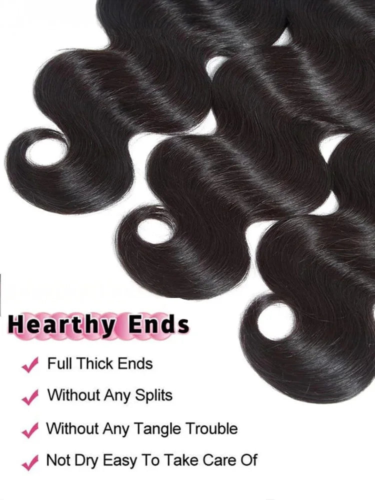 10A Brazilian Raw Body Wave Hair Bundles (30–40 Inch, Double Weft, 1/3/4 Bundles)