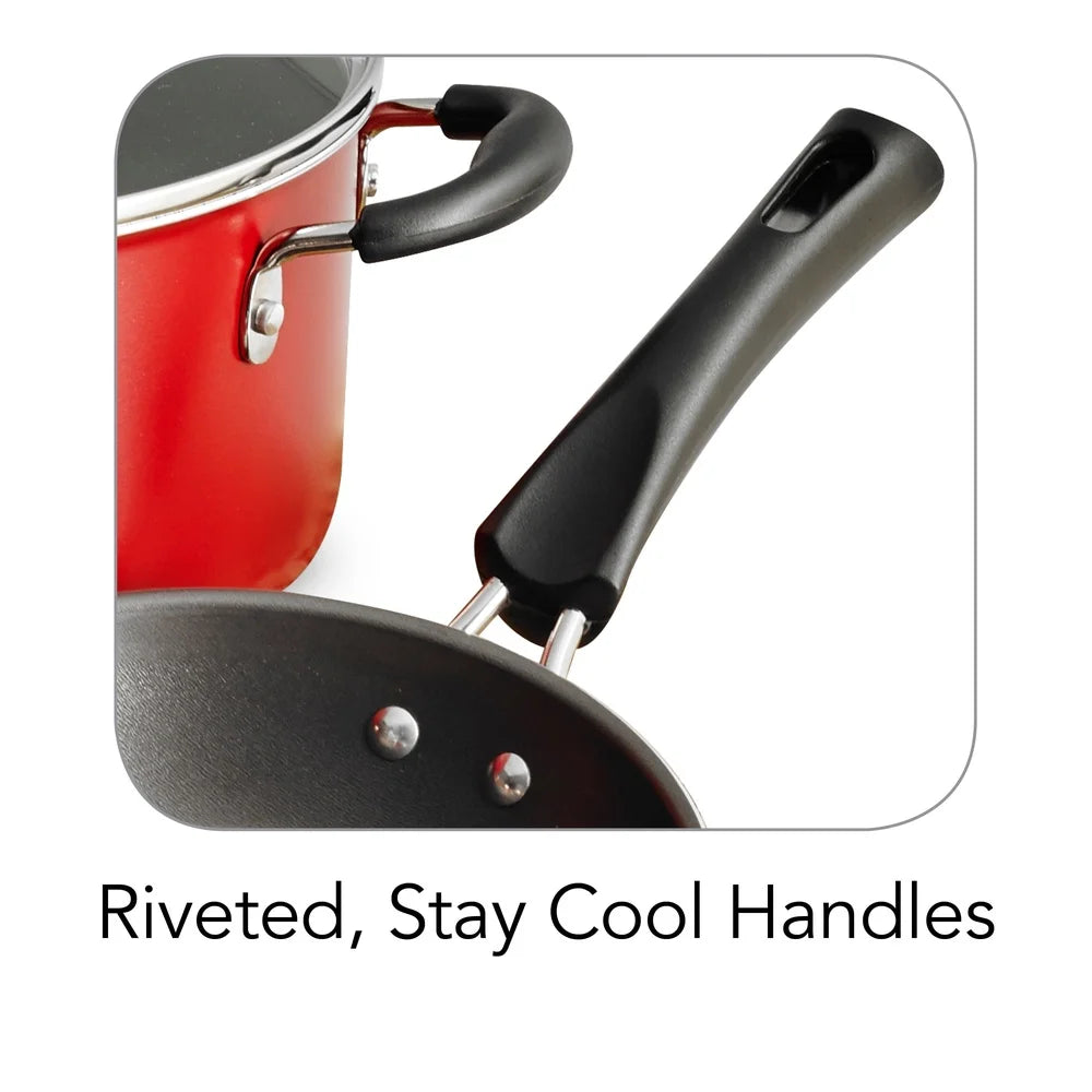 9-Piece Nonstick Cookware Set – Easy Clean Aluminum Pots & Pans with Tempered Glass Lids, Stackable Design for Everyday Cooking