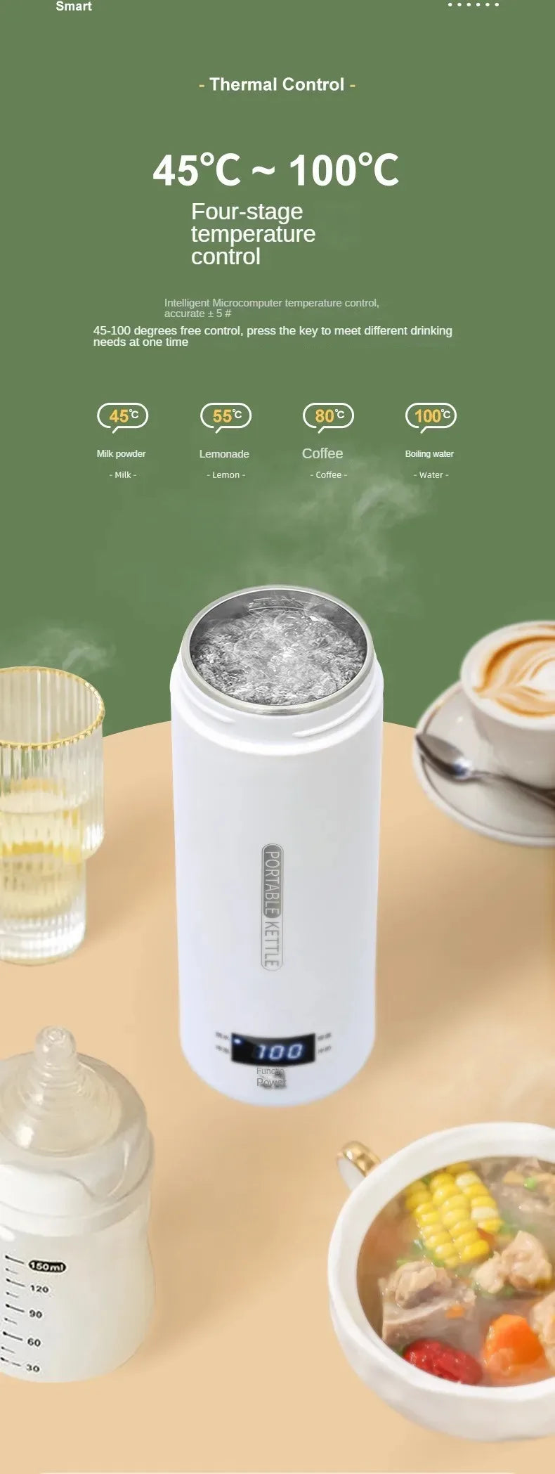 500ML Electric Kettle – Portable Tea & Coffee Travel Bottle with LED Display