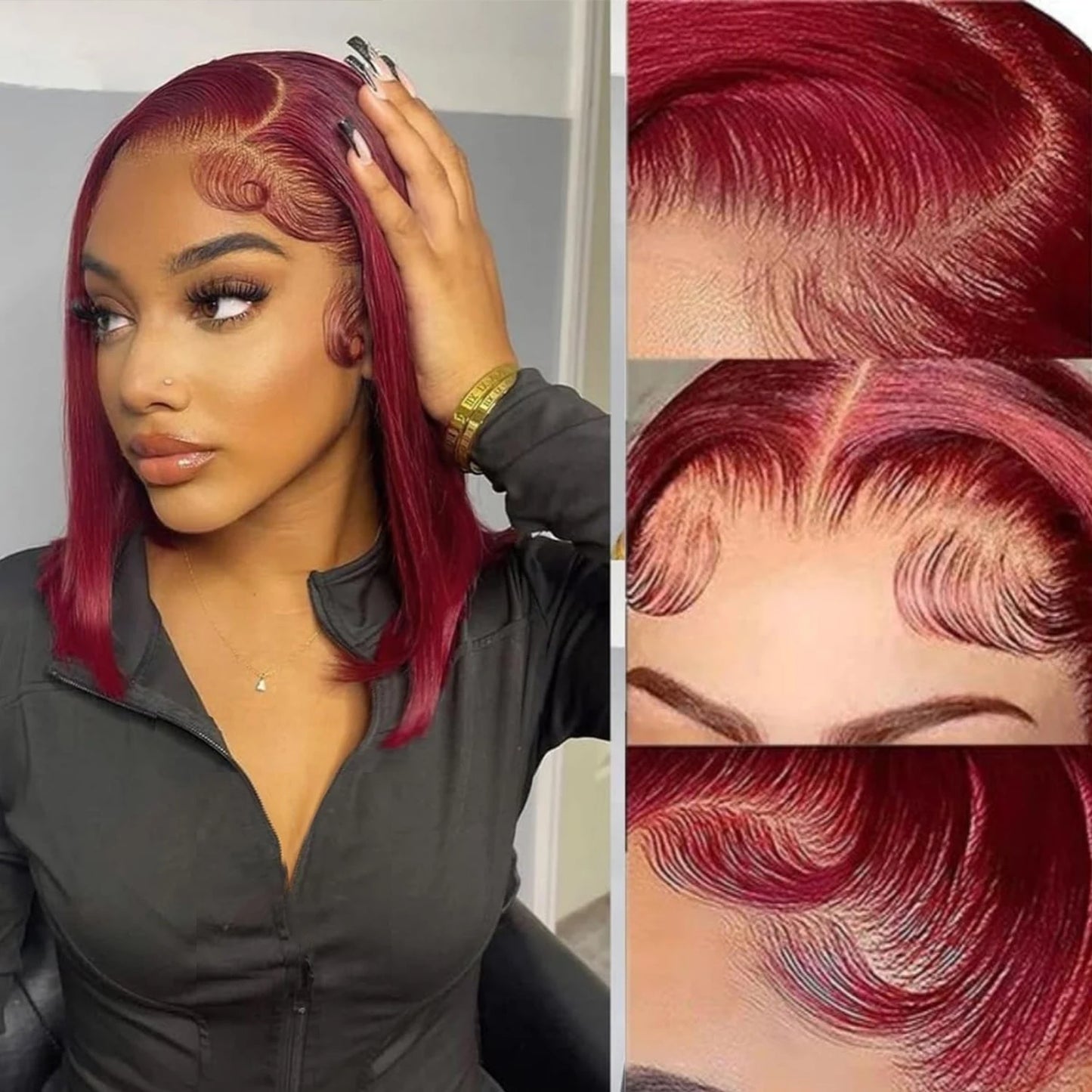 99J Burgundy Bob Wig Human Hair – 13x4 Lace Frontal, Straight, Short Red Wig
