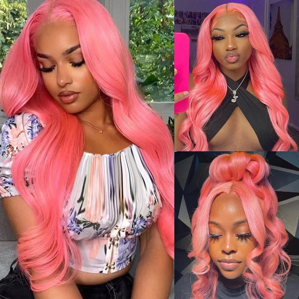 13x6 HD Lace Front Light Pink Body Wave Wig | 100% Human Hair Long Wig for Women