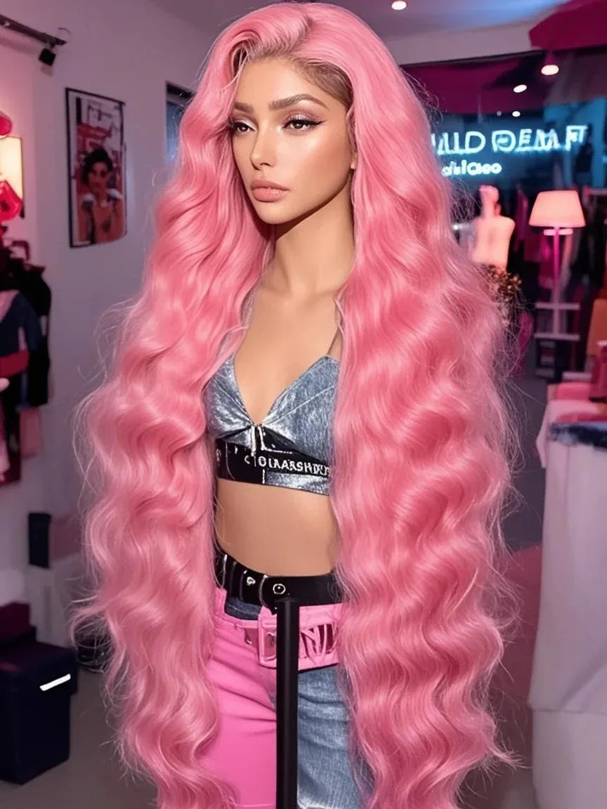 40” Rose Red Body Wave HD Lace Front Wig – 13x6 Transparent Brazilian Human Hair