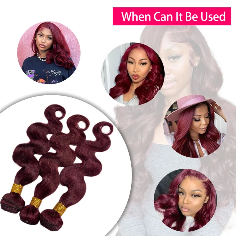 99J Burgundy Body Wave Human Hair Bundles | Brazilian Remy Weave