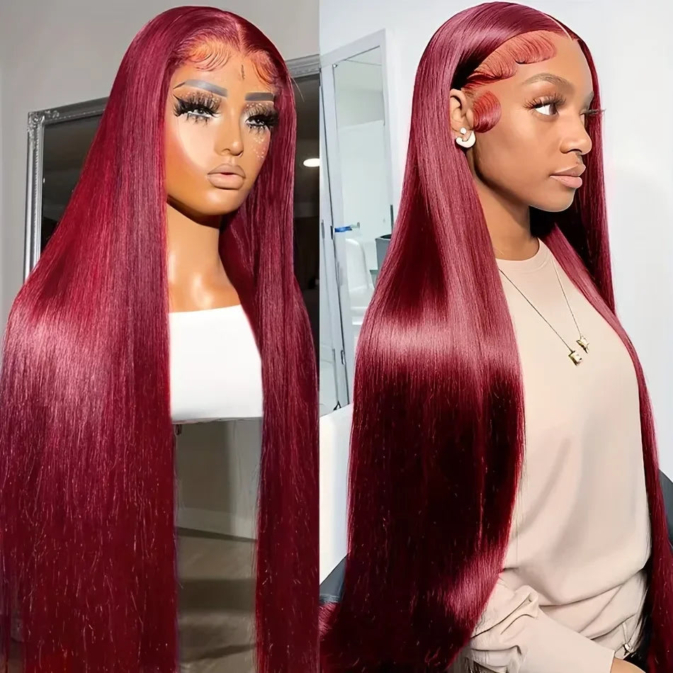 99J Burgundy 13x6 HD Lace Front Straight Wig – Premium Red Peruvian Human Hair