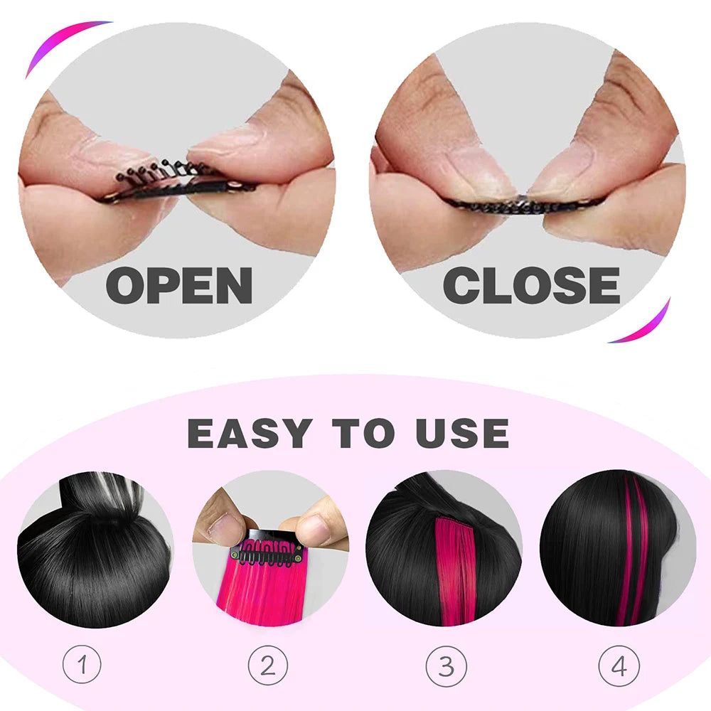 Colored Party Highlight Clip-In Hair Extensions | Synthetic Straight | 6pcs 70g | 22 Inch | Multi-Color