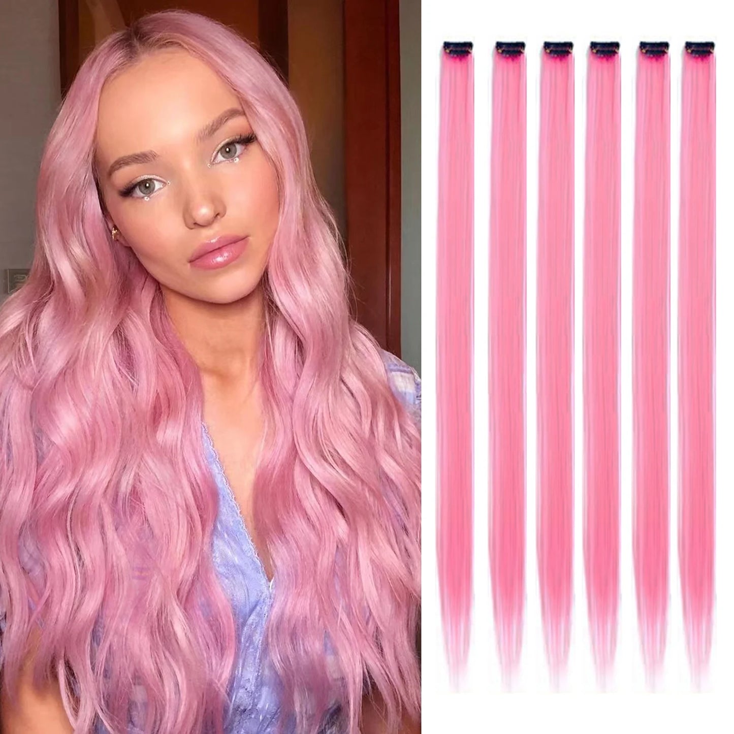 Colored Party Highlight Clip-In Hair Extensions | Synthetic Straight | 6pcs 70g | 22 Inch | Multi-Color