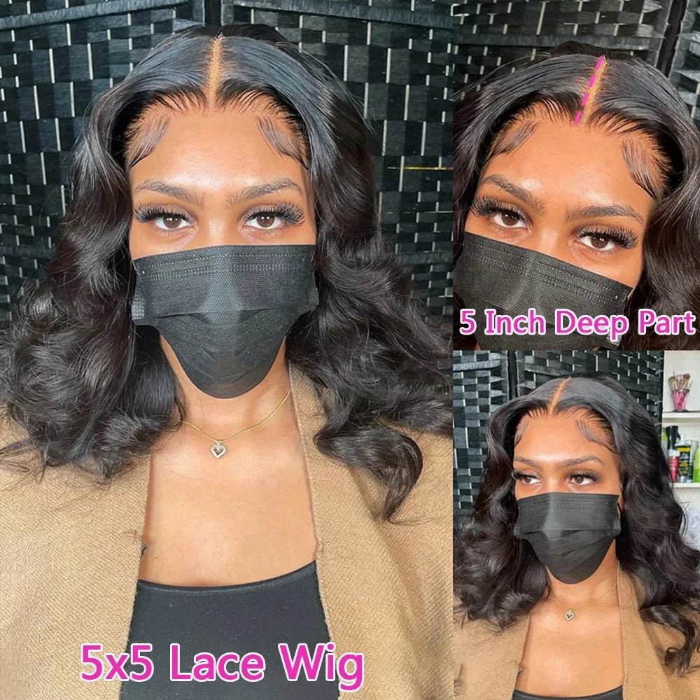 Body Wave Bob Wig 13x6 Transparent Lace Frontal Brazilian Human Hair Wig – Virgin Remy, 180% Density
