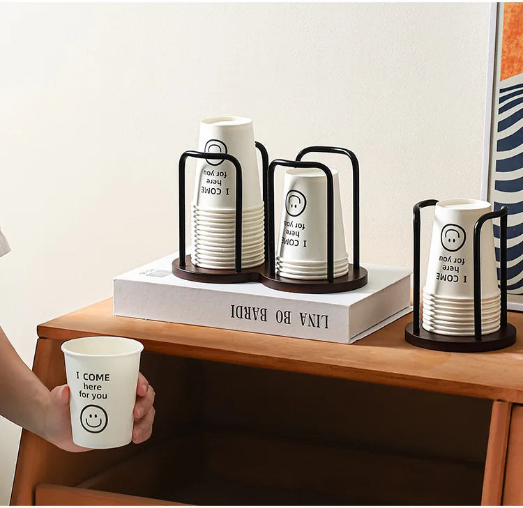 Wooden Disposable Cup Holder – Tea & Water Cup Dispenser Rack Organizer
