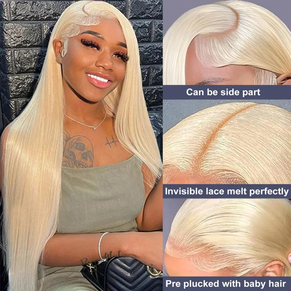 Blonde 613 HD Lace Frontal Straight Brazilian Wig – 40 Inch, 250% Density, 13×6 Transparent Lace