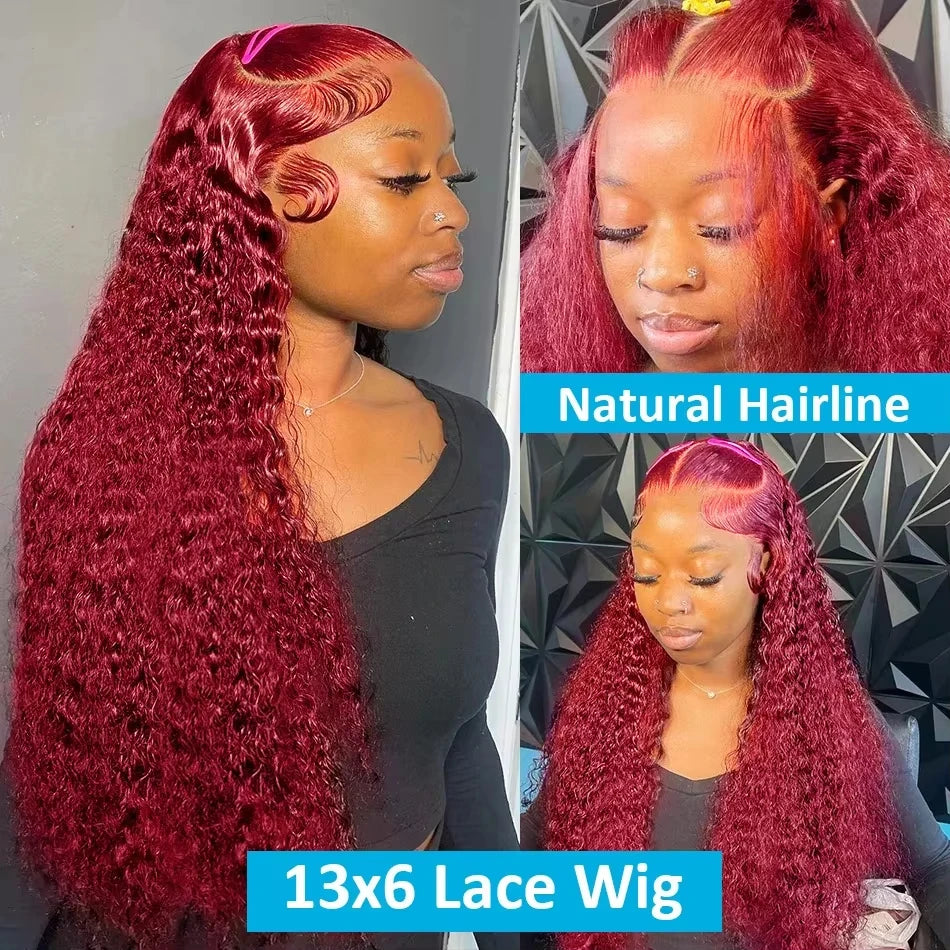 99J Burgundy Deep Wave HD Lace Front Wig (13x6 Parting) Transparent Lace · 26+ Inch