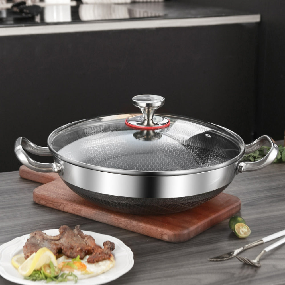 32cm 304 Stainless Steel Non-Stick Frying Pan – Induction & Gas Wok