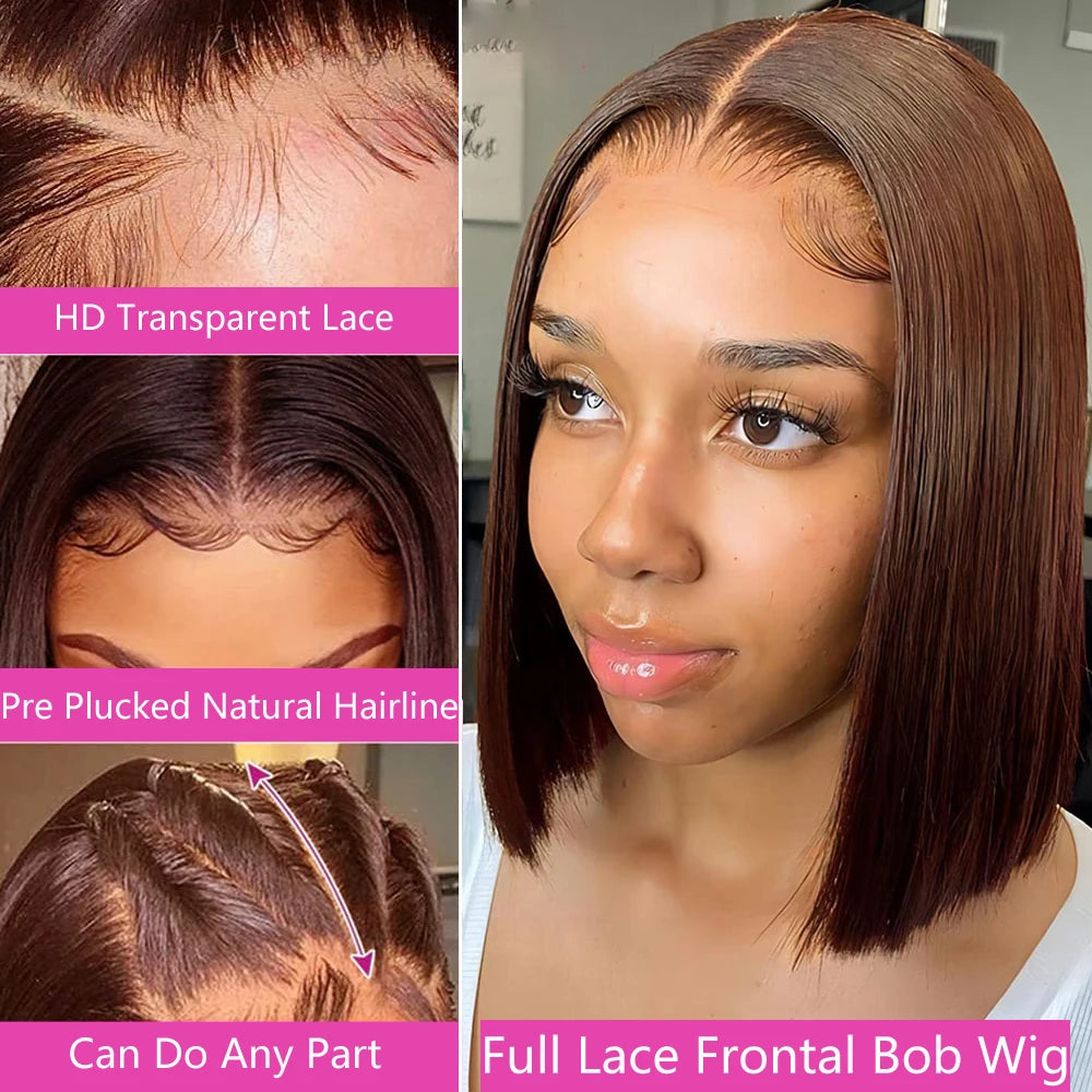 Bone Straight Bob 13x4 Lace Frontal Human Hair Wig – Chocolate Brown #4 Short Bob