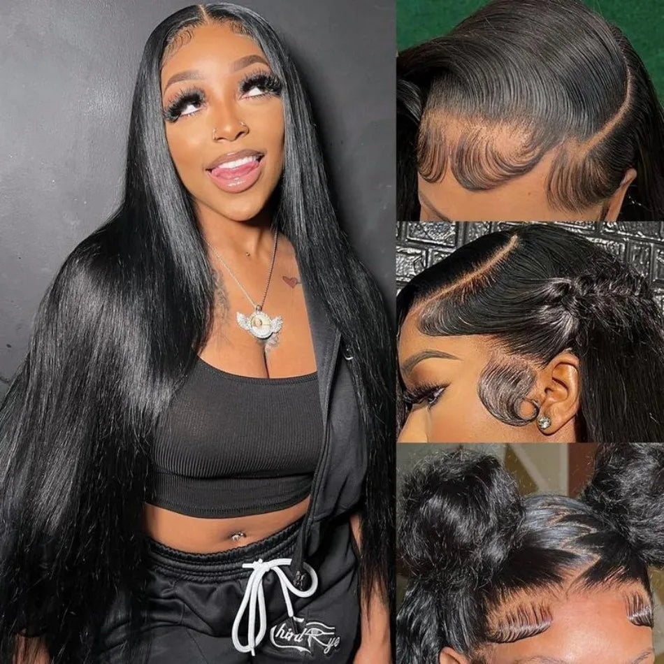 40 Inch Straight Glueless HD Lace Front Human Hair Wig (13x6 / 13x4) – 250% Density Natural Black