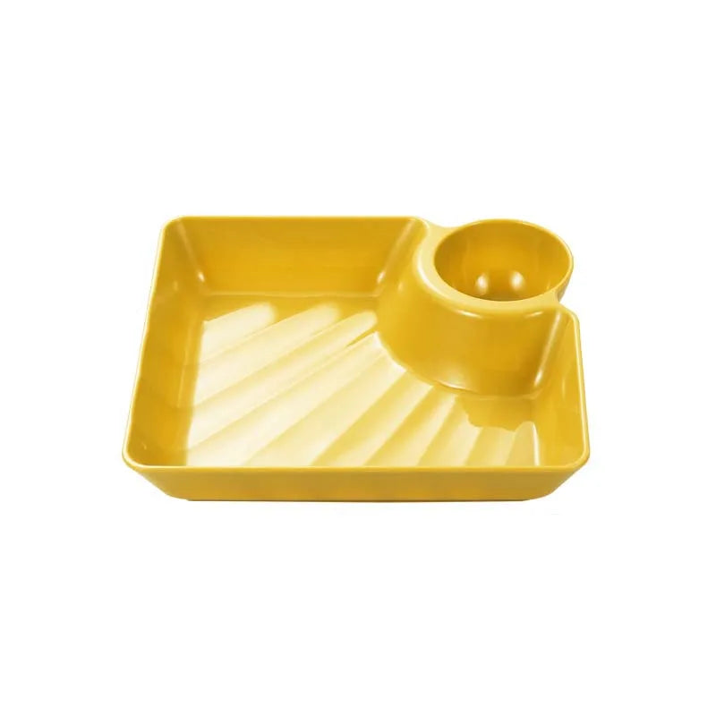 Plastic Serving Plate with Sauce Holder – Square Snack Tray for Dumplings, Fries & Party Food