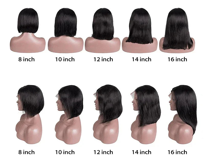 4x4 / 13x4 Lace Front Human Hair Bob Wig – Bone Straight Short Wig, Pre-Plucked Brazilian Lace Frontal 100% Human Hair