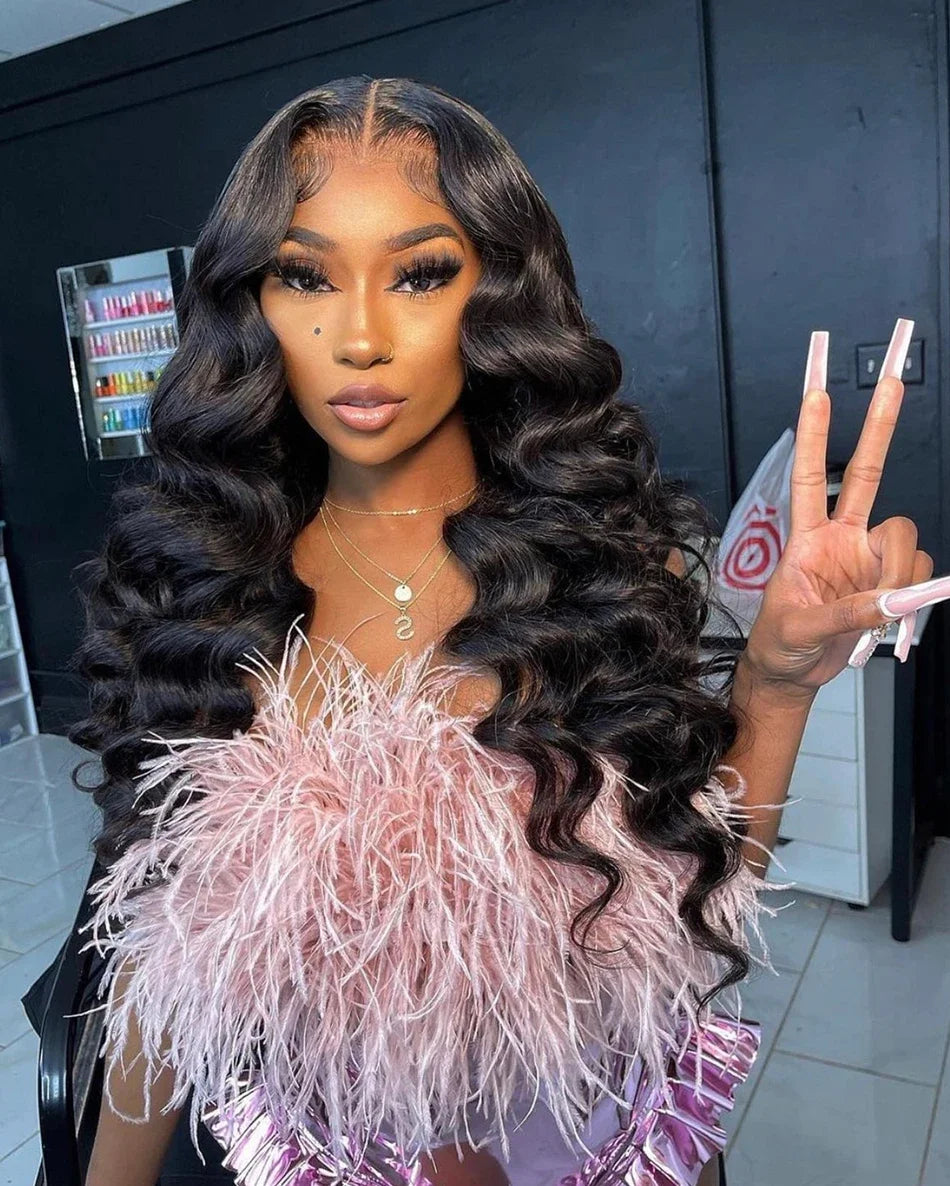 Loose Deep Wave 13×6 HD Lace Frontal Human Hair Wig – 30–40 Inch Brazilian Loose Deep Curl, Pre-Plucked Natural Hairline