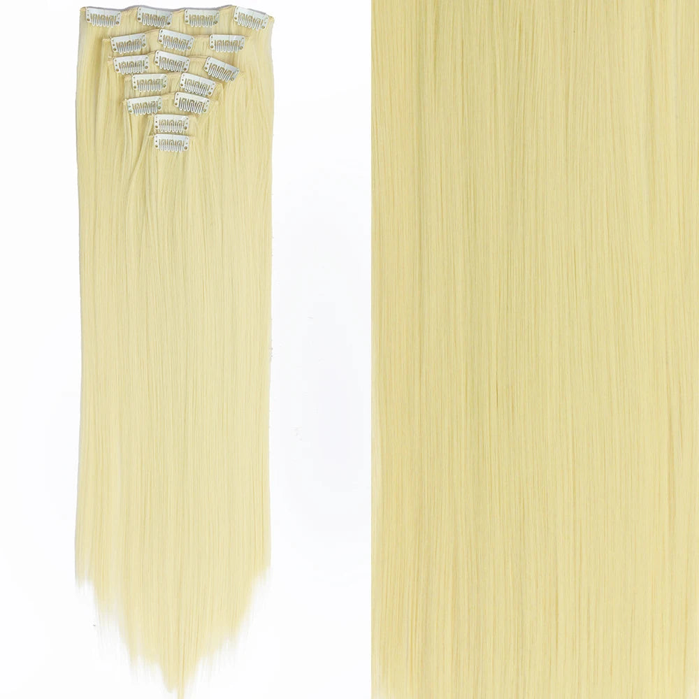 7Pcs Clip-in Hair Extensions | 24 Inch Straight | 60 Colors | Heat Resistant Fiber