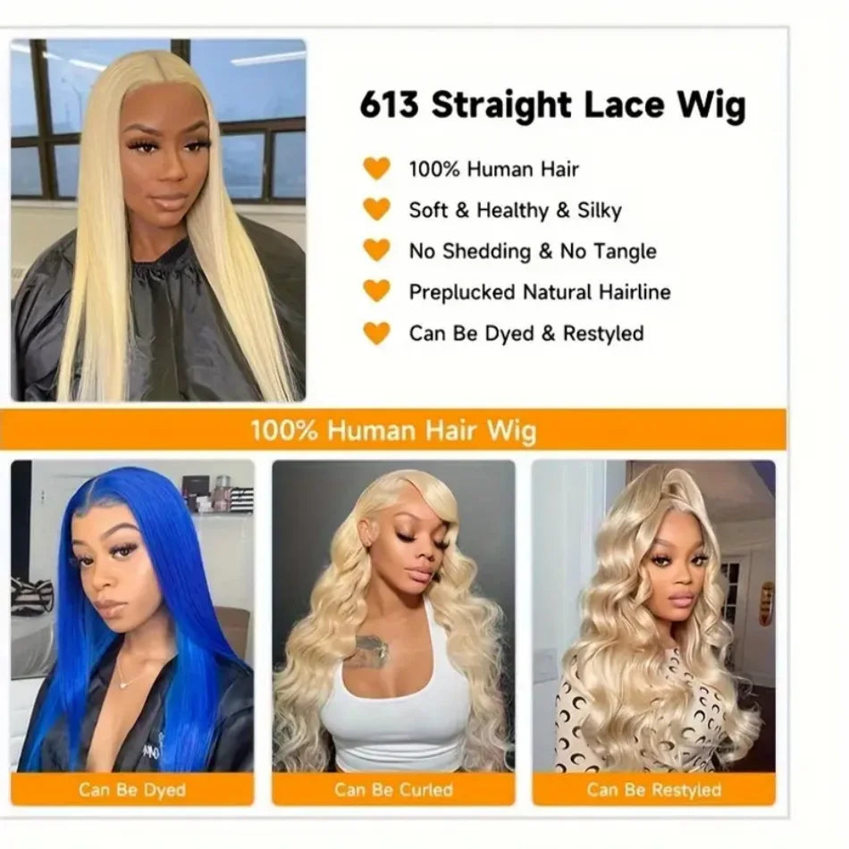 613 Blonde 13x6 HD Lace Front Wig – 100% Human Hair, 250% Density, 30 Inch Straight Wig