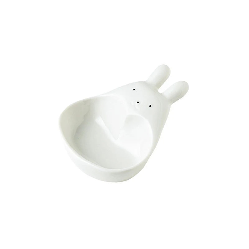 Cute Ceramic Mixing Dish with Handle – Bunny & Cat Dipping Bowl for Snacks & Sushi