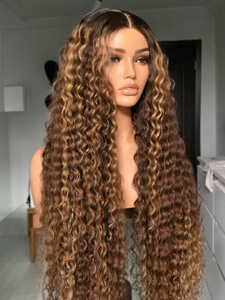 Ombre Highlight Water Wave HD Lace Front Wig (13x6 / 13x4) – Brazilian Remy Human Hair, Deep Wave Frontal (26"+)