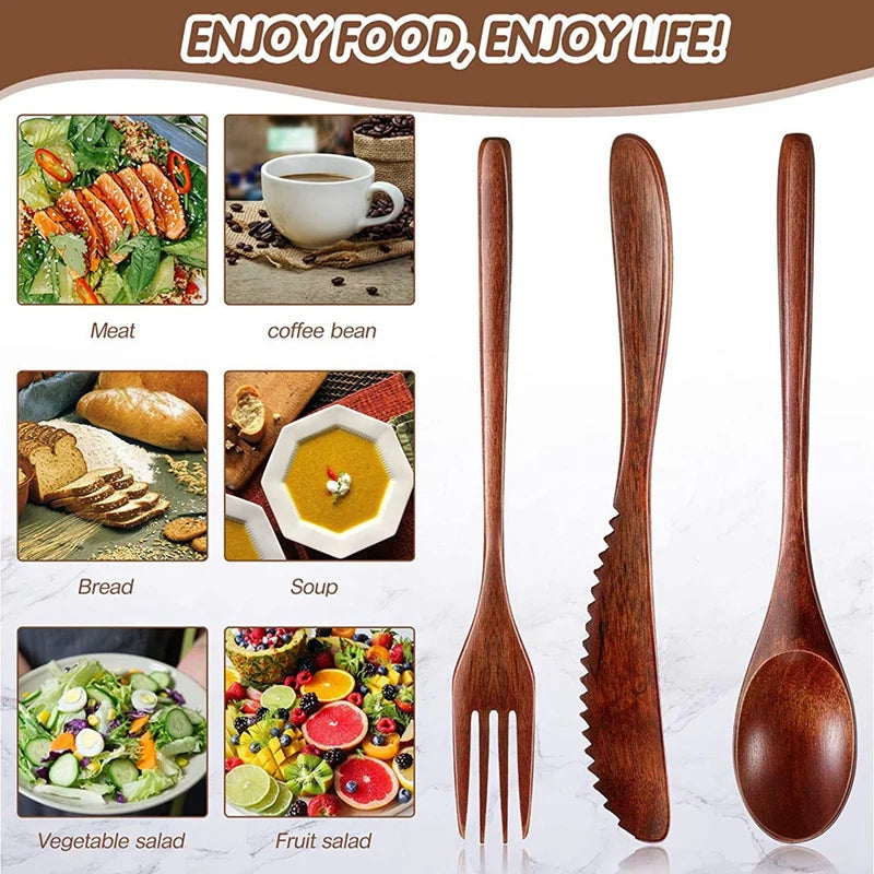 Wooden Spoon & Fork Set – 12/24PCS Natural Eco-Friendly Tableware