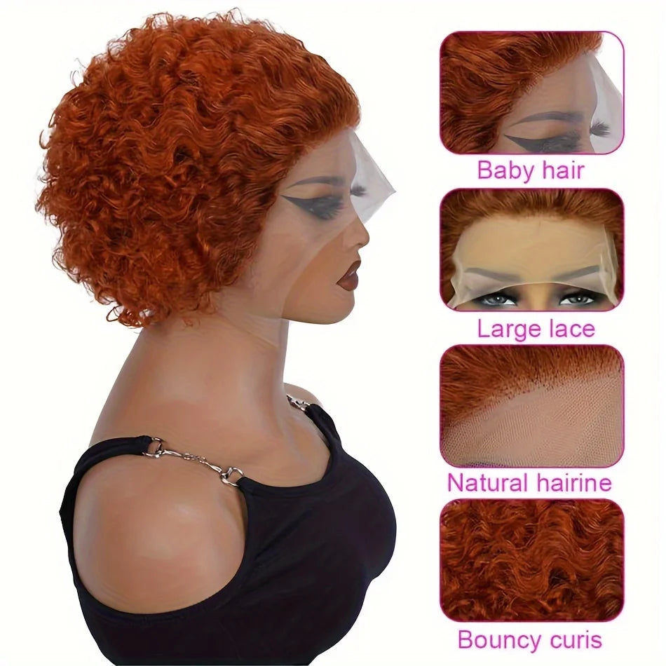 13x1 Pixie Cut Kinky Curly Lace Front Human Hair Wig (Peruvian, Short 4–16")