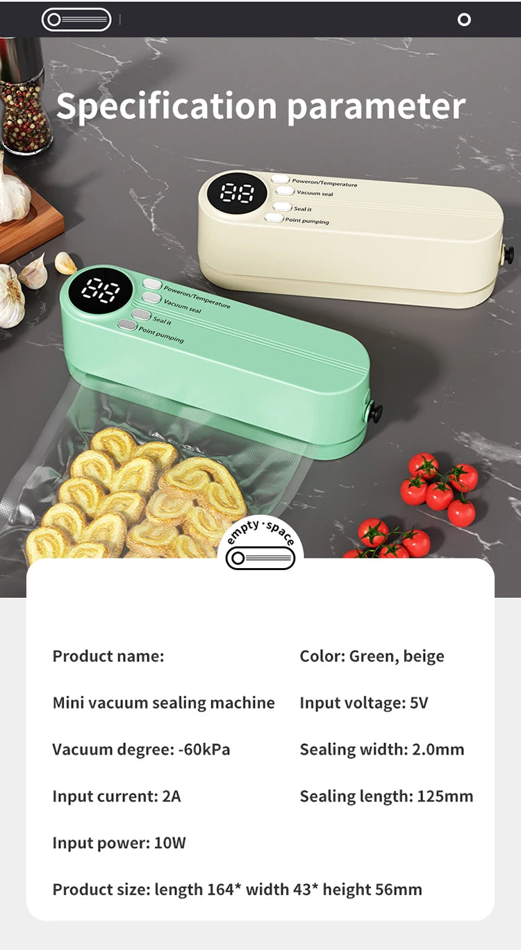 Mini Portable Vacuum Sealer – USB Rechargeable Wireless Food Saver for Dry & Moist Preservation Bags