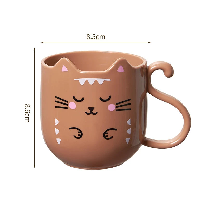 Cute Cat Mouthwash & Toothbrush Cup – Cartoon Plastic Mug for Home & Travel
