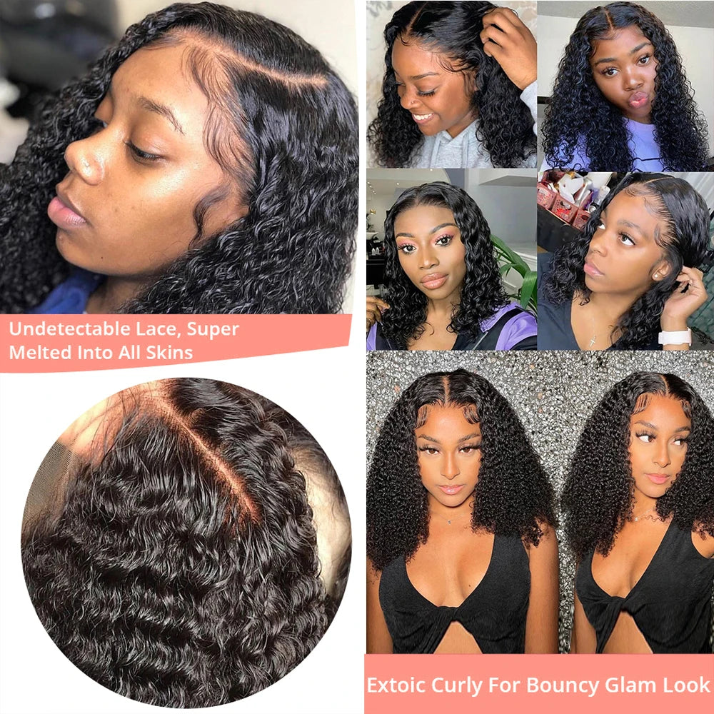 Deep Water Wave Curly Bob Human Hair Wig – 13x6 Transparent Lace Frontal, Glueless (7x5), 250% Density (12–14 Inch)