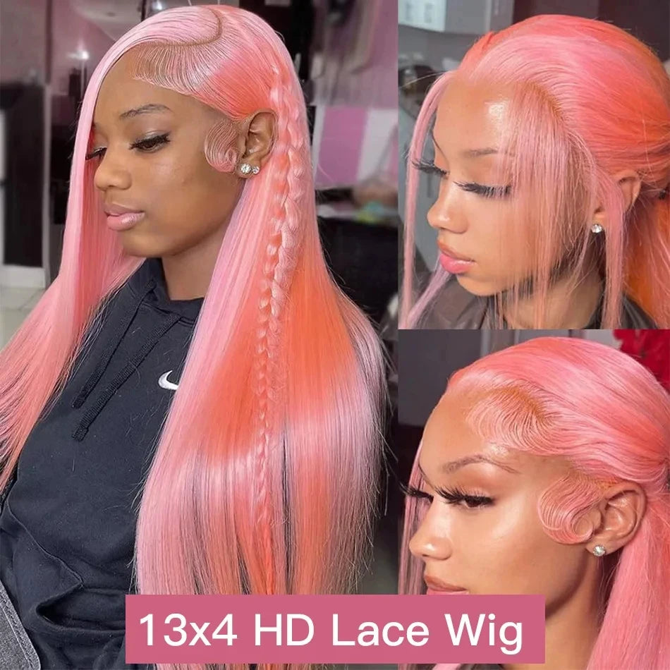 Pink Straight Lace Front Human Hair Wig – Transparent Lace 13x6 (30–36 Inch)  2) Shopify Product Descrip