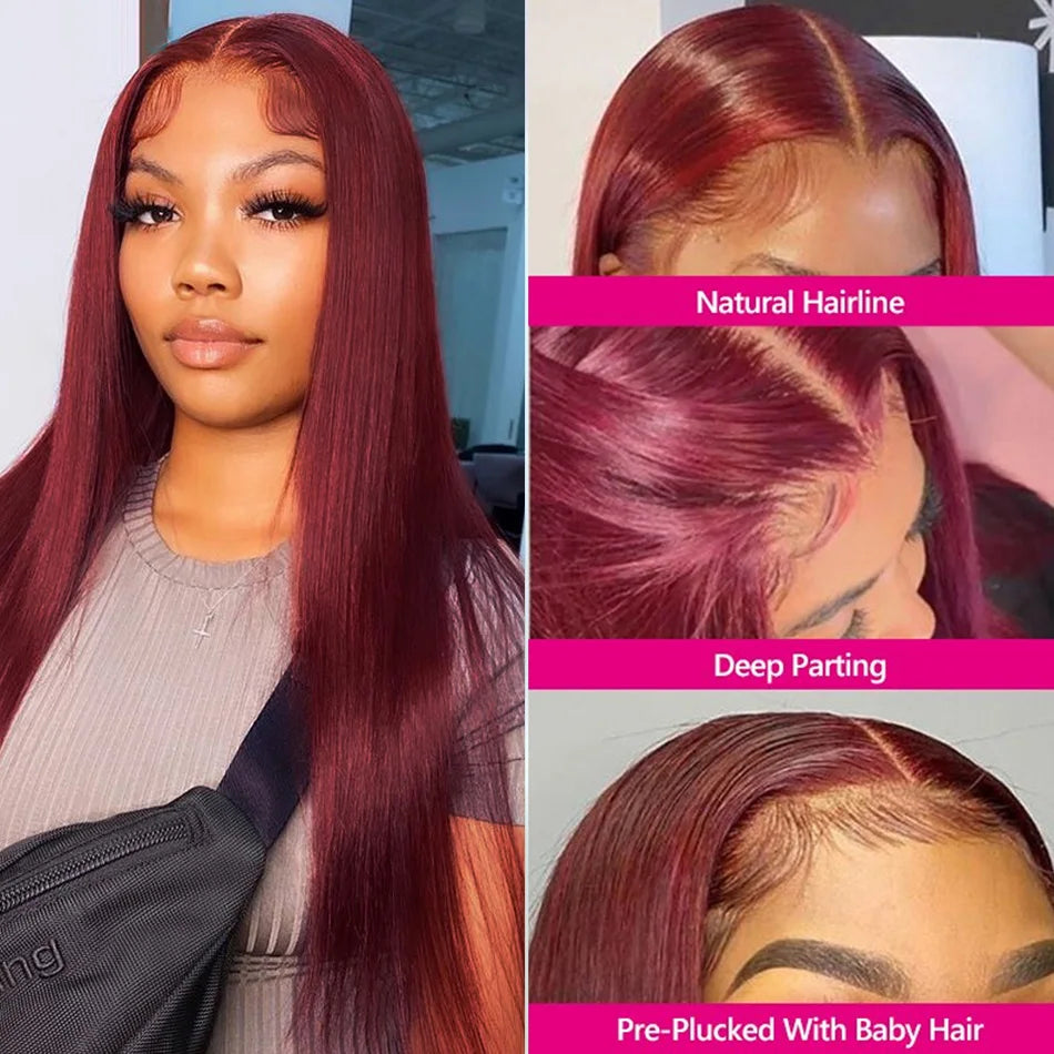 99J Burgundy 13x6 HD Lace Front Straight Wig – Premium Red Peruvian Human Hair