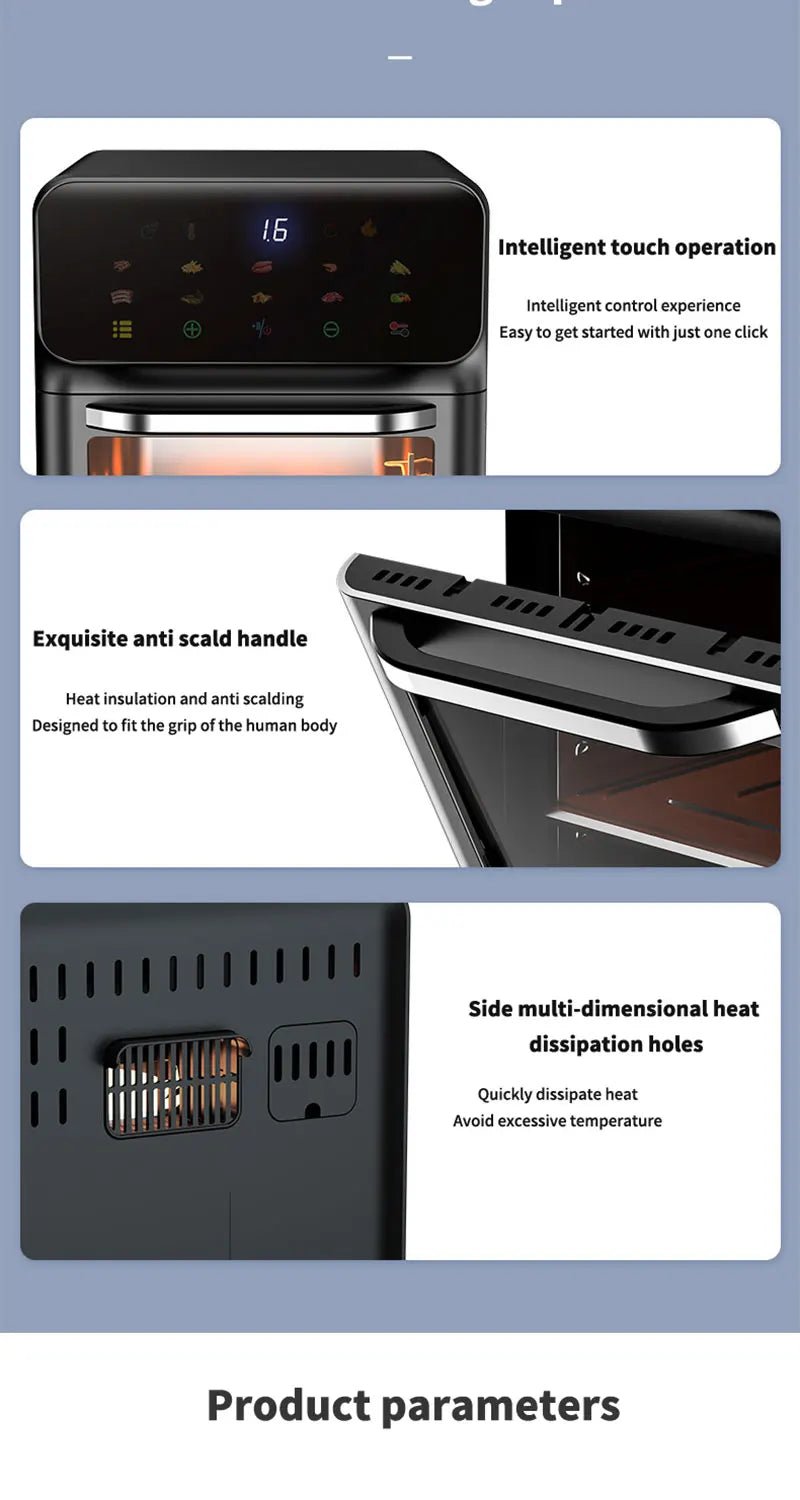 Smart 10L Oil-Free Air Fryer Oven with 360° Hot Air Convection — Large Capacity Electric Cooker for Healthy Home Cooking