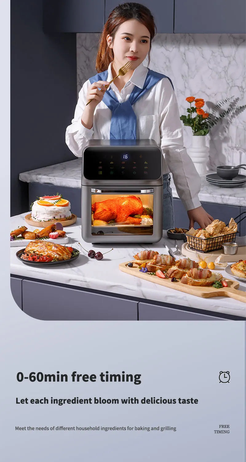 Smart 10L Oil-Free Air Fryer Oven with 360° Hot Air Convection — Large Capacity Electric Cooker for Healthy Home Cooking