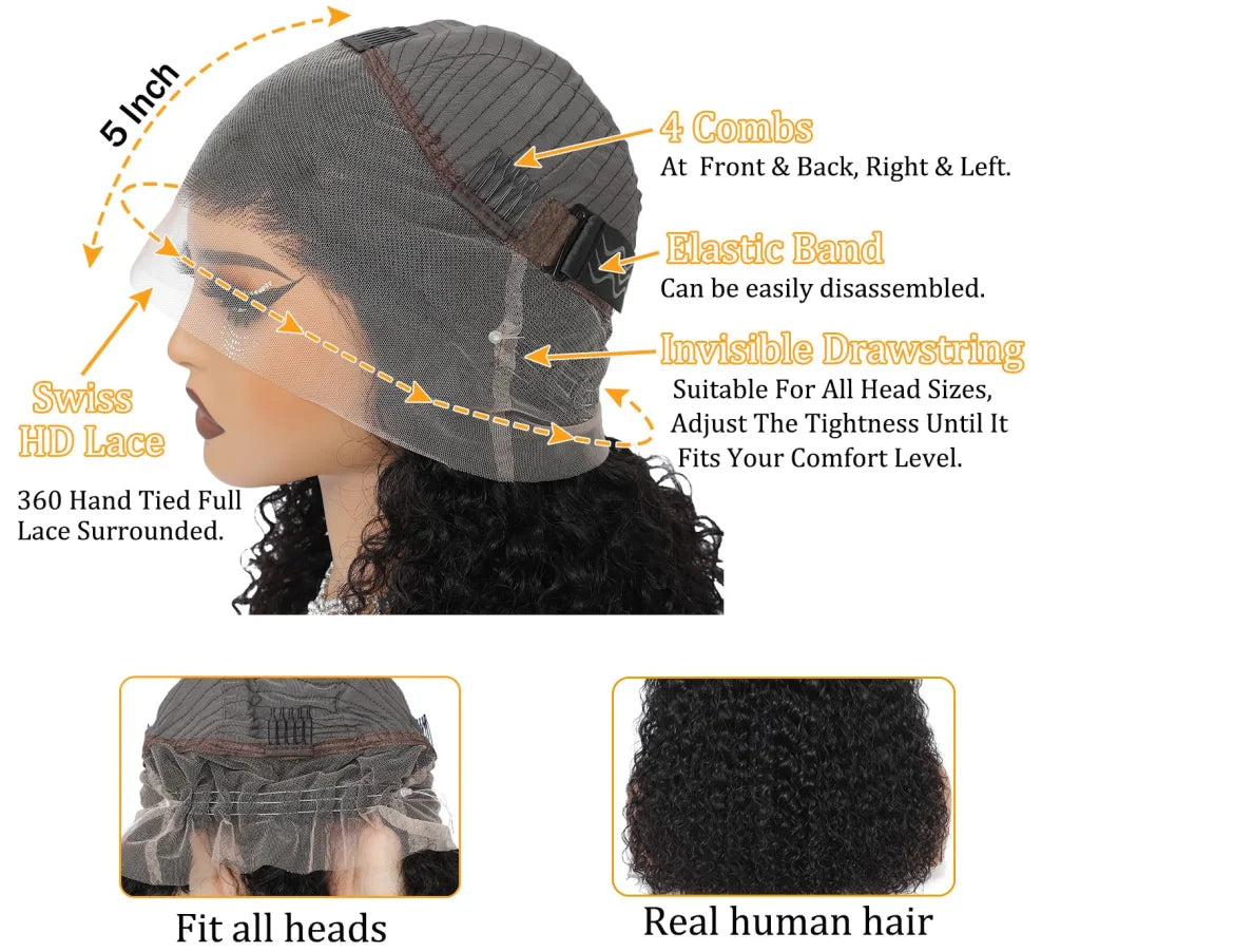 Invisi Strap 360 Full Lace Yaki Straight Human Hair Wig – HD Transparent Lace, Glueless-Style, 1B