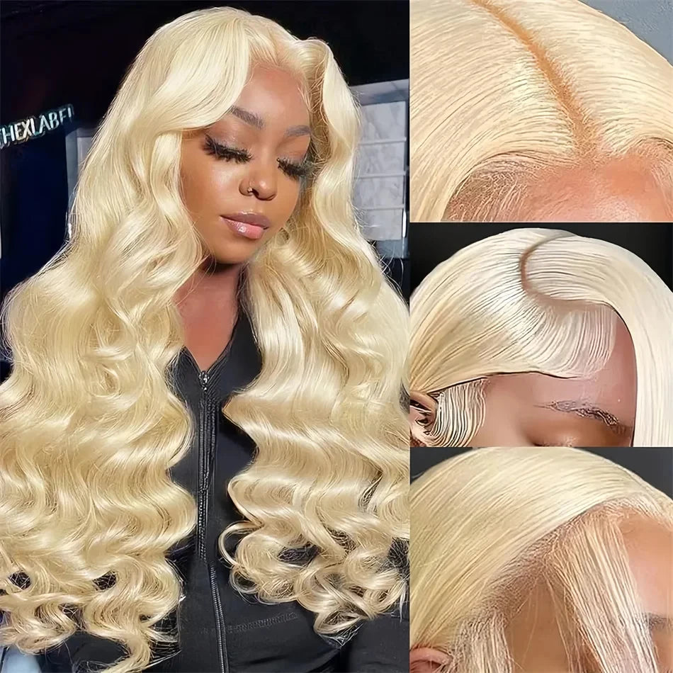 613 Gold Blonde 13x6 HD Transparent Lace Front Wig – 220 Density Body Wave, 30 Inch (Brazilian Remy Human Hair)