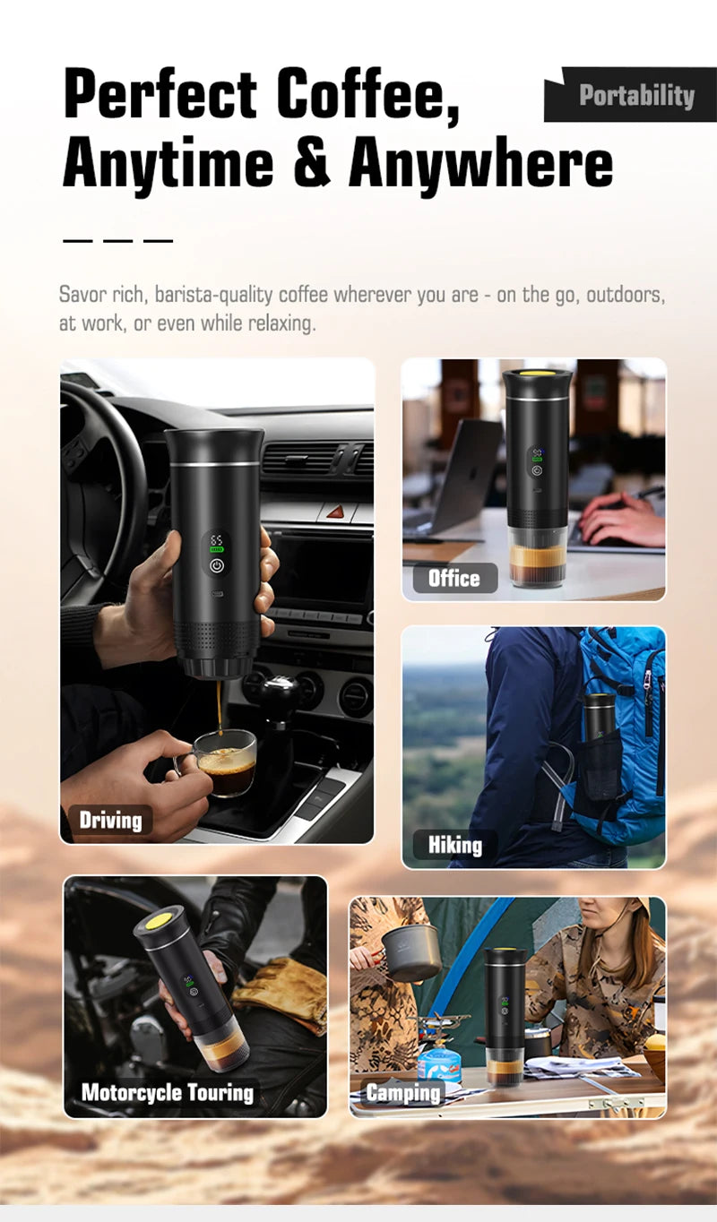 Portable 3-in-1 Espresso Coffee Maker — Digital Display Capsule Machine for Car, Home & Camping