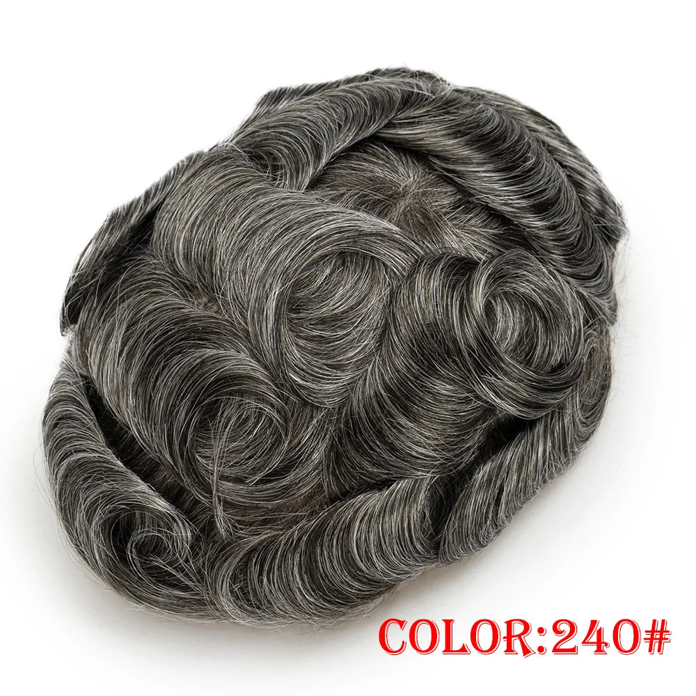 Men's Indian Human Hair Toupee – PU Skin Base, 120/130% Density